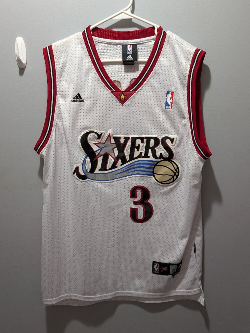 Vintage Adidas Allen Iverson Philadelphia 76ers Jersey White Mens XL Length +2
